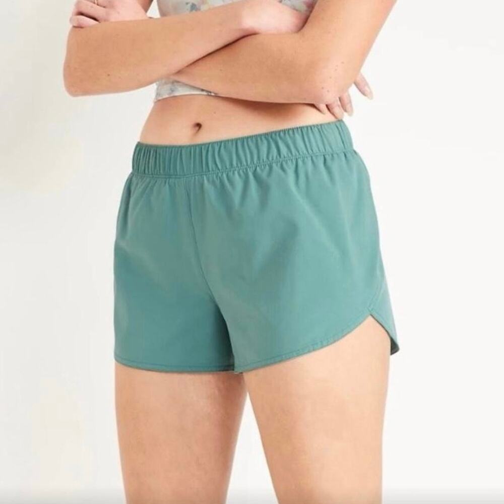 NEW OLD NAVY Mid Rise Aqua Blue Green Workout Gym Run $38 Mini Short Shorts L